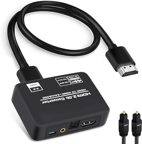 4K 60Hz HDMI Audio Extractor Splitter Converter 2.0b, HDMI to hdmi + Optical Toslink SPDIF + 3.5mm Stereo Analog Audio for PS5,Xbox, Included Optical Fiber