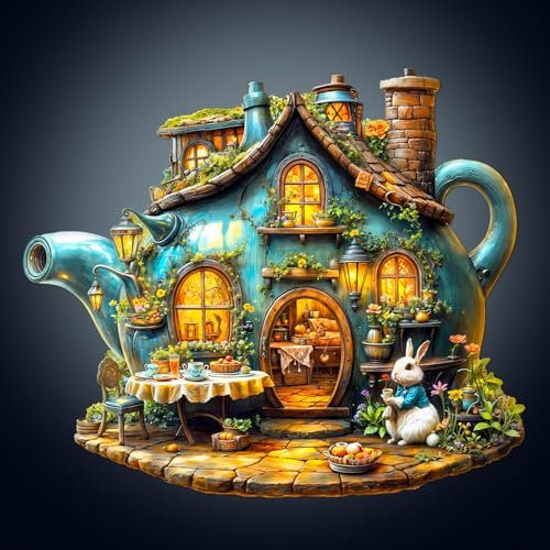 Wooden Puzzles for Adults, 215pcs Rabbit's Teapot Wood Puzzle, Unique Animal Shape Puzzles with Wood Box, 34 * 29.1cm Wooden Puzzle for Family Game and Birthday Gifts for Friend