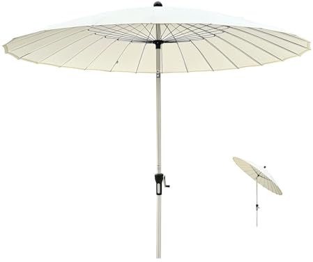 KXWOQ3ED 250 cm Runder Shanghai Gartenschirm, Marktschirm Terrassenschirm mit Kurbel und Tilt, UV-Schutz Sonnenschirm für Deck Balkon Strand Pool