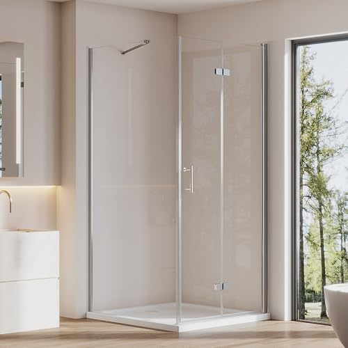 Cozynest Duschkabine 90x90x195cm Duschtür Falttür mit Seitenwand Eckdusche | Duschabtrennung mit Festem Seitenteil 6mm ESG-Sicherheitsglas Nano Beschichtung Hebe-Senk-Mechanismus Platzsparende
