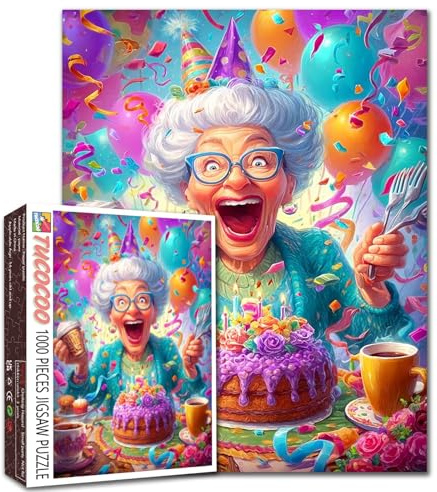 Happy Birthday for Grandma 1000 Piece Jigsaw Puzzles for Adults Happiness Old Woman Jigsaw Puzzle Rose Cakes 1000 Pieces Puzzles 20''x27”inch DIY Craft Puzzle Art Home Wall Decor Family Challengings
