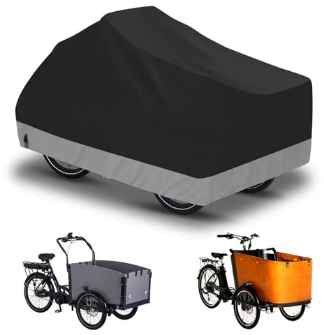 Lastenrad Abdeckung 420D Oxford-Stoff Fahrradabdeckung Wasserdicht | Outdoor Fahrradgarage Wetterfest Lastenfahrrad Abdeckplane Abdeckung, Schwarz und Grau