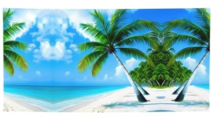 Partydekoration mit Palmen und blauem Meer, beste Banner für Veranstaltungen, innovative Designs für Geburtstagspartys