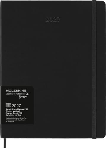 Moleskine Vertikaler Wochenkalender 2027, Smart PRO 12-Monats-Planer mit Hardcover, Elastischer Verschluss, Format XL 19x25 cm, Schwarz