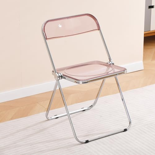 TAO ONE Acryl Klappstuhl Rosa,Stapelbarer,Montagefrei,Platzsparend | 48 x 48 x 76 cm,zusammengeklappt nur 5 cm dick, für Büro,Café,Esszimmer,Wohnzimmer,Schlafzimmer,Balkon geeignet.