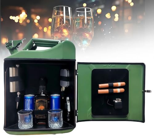 UIHECTA Kanister-Bar 20L, Benzin-Kanister Mini-Bar, Mini-Mobilbar Set, mit Zigarrenfach, Schloss & Schlüssel, Personalisierte Geschenke für Männer, Größe: 36 x 47 x 17 cm,Grün