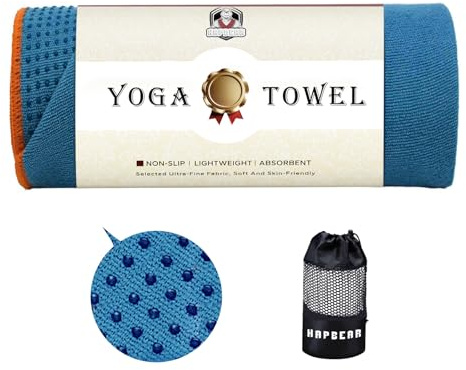 HAPBEAR 2er Set Yoga Handtuch 183 x 61 cm rutschfest für Yogamatte, Mikrofaser Towel mit Silikon-Noppen, schnell trocknend für Hot Yoga, Pilates, Fitnessstudio & Bikram Yoga (Blau, 183cm x61cm)