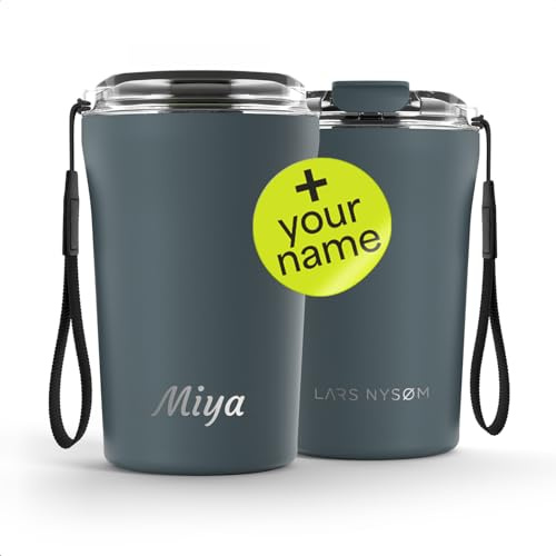 LARS NYSØM Personalised Thermo Coffee Cup to Go 380ml | Stainless Steel Travel Mug 0.38 L with Engraving | Leakproof Thermal Cup as a Gift with Name for Men and Women (Stone Blue, 380ml)