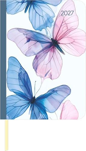 Lady Journal Butterfly 2027: Taschenkalender A6 ( 10,7x15,2 cm) - Wochenplaner mit 4-sprachigem Kalendarium, Platz für Notizen, Habit-Tracker & Leseband, für Beruf, Schule & Alltag