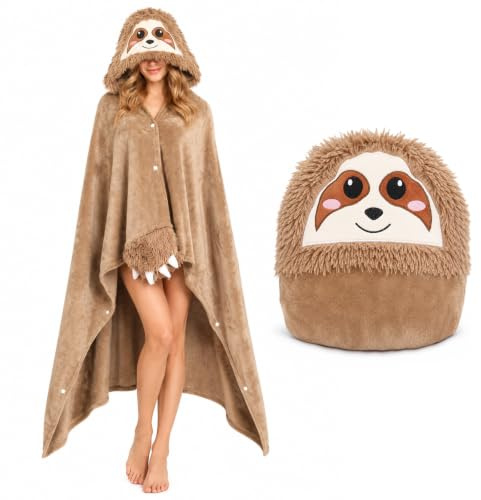 Emwwat Faultier Decke Mit ärmeln Und Kapuze,Hoodie Decke Flanell Sofadecke,Warm,Kapuzendecke Flauschig für Zuhause Reisen Geburtstagsgeschenk und Tierliebhaber