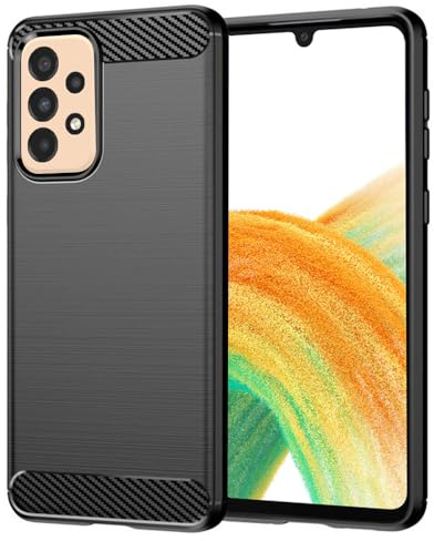 Techsuit für Samsung Galaxy A33 5G Hülle mit Soft Touch, Stoßfest, Kameraschutz, Erhöhte Kanten, Luftkissen Ecken, Anti Fingerabdruck, Flexibel, Carbon Silicone Series, Schwarz