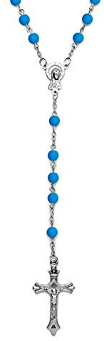 Soul-Cats Rosenkranz Kette Kreuz blau rosa gelb grün schwarz, Farbe: hellblau