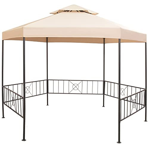vidaXL Chapiteau Tente de Jardin Hexagonal Pavillon de Terrasse Tente de Réception de Patio Tente de Mariage Escamotable Beige 323x265 cm