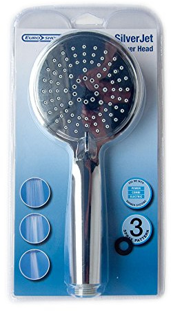 Euroshowers 51820 Silver Jet Three Function Shower Head, Chrome