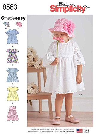 Simplicity 8563Simplicity Pattern 8563 Toddler Dresses and Hat, Paper, White, A (1/2-1-2-3-4)