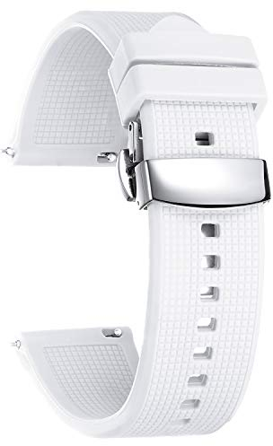 BINLUN Silikon Uhrenarmband Schnellverschluss Gummi Uhrenarmbänder für Herren Damen Kautschuk Smartwatch Armband Sport Uhrenband Ersatzarmband mit Faltschließe (22mm, Weiß)