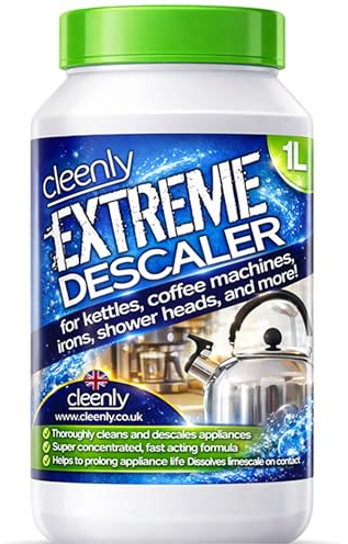 Cleenly Extreme Descaler for Kettles, Coffee Machines, Shower Heads, Irons, and More! (1 Litre) - Super Strong Descaler Liquid Product Name