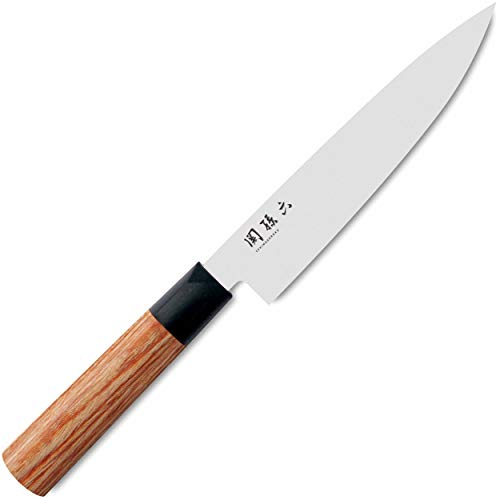 KAI Seki Magoroku Redwood Cuchillo multiusos con hoja de 15,0 cm - Acero inoxidable 1K6 con 57 (±1) HRC - Hoja pulida de alto brillo - Mango de madera de Pakka Red Wood - Hecho a mano en Japón