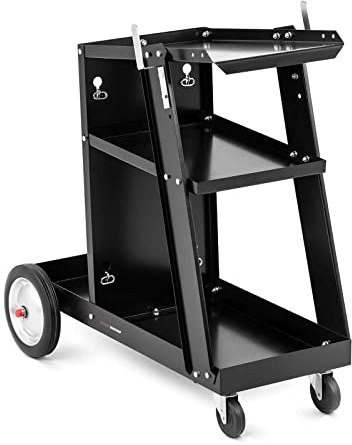 Stamos Welding Group Chariot pour Poste À Souder De Soudure Soudage Mobile SWG-WC-5 (Capacité De 80 kg, 3 Étagères, Plateau Sup. 45 x 27 cm, Acier, Chaines pour Bouteille De Gaz)