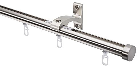 DécoProfi Gardinenstange Innenlauf 1-läufig Set ENDKAPPE kurzer Träger Ø 20 mm Edelstahloptik (nickel gebürstet) I Länge: 200cm Aluminium für Wandmontage I Als Gardinenschiene & Vorhangstange geeignet
