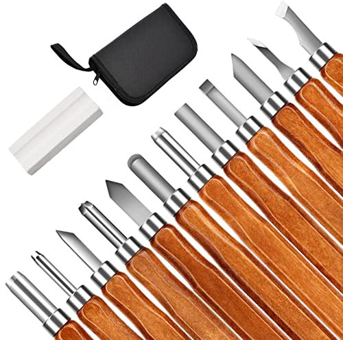 Holz Schnitzwerkzeug, 12 Teiliges Schnitzmesser, Holz Schnitzerei Handmeißel Set, Schnitzwerkzeug Meißel, Holzschnitzerei Messer Für Anfänger Und Profis, Inkl. Tasche & Abziehstein