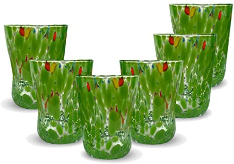 Gocce di Murano 6 verres à eau travaillés selon la tradition des artisans de Murano, verre soufflé et travaillé à la main 300 ml - Verres à eau élégants et précieux