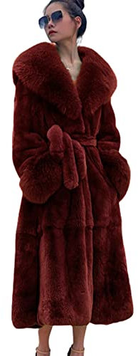 Kuteng Manteaux à col en Fourrure d'hiver pour Femmes, Manteau en Fausse Fourrure pour Femmes Manteau Long Chaud, vêtements d'extérieur Amples et décontractés pour Femmes,Burgundy,XL