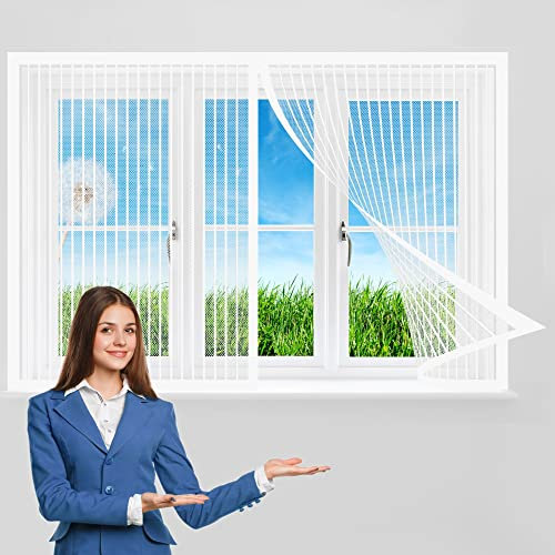 Zanzariera Per Finestra 90 x 150 cm, Zanzariera Finestra Magnetica, Resistente Traspirante per Porte Premium Portafinestra, Bianco