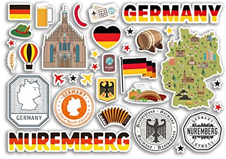 A5 Stickerbogen Nürnberg Sehenswürdigkeiten Vinyl Sticker - Deutschland Deutsche Briefmarken Skyline Flagge Karte Reise Urlaub Stadt Scrapbook Ästhetisch #80464