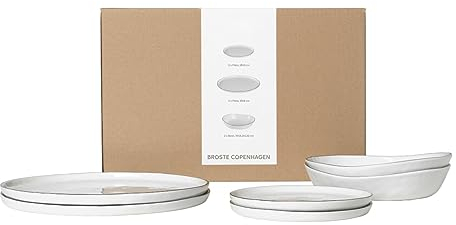 Broste Copenhagen Salt Geschirrset Mittag für Zwei in der Farbe Weiß, aus Steingut gefertigt, Spülmaschinen– und mikrowellenfest, 80019828