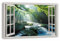 HUBDECO Leinwandbild Fensterblick Waldwasserfall Bild 120x80 cm - Landschaftsbilder auf Leinwand - Wandbilder Wohnzimmer - Bild Fenster mit Ausblick - Aesthetic Room Decor - Wanddeko Schlafzimmer