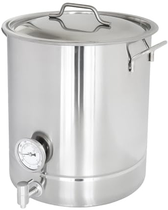 Home Beer Brew Kettle Stainless Steel Brewing Pot with Drilled Bottom Thermometer Bar Beer Home Brewing Supplies 30L (7.93Gal)