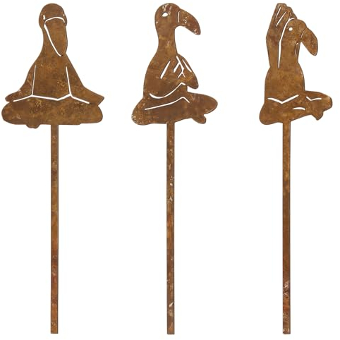BOFUNX 3 Stück Rost Flamingo Gartendeko Rost Flamingo Figuren Gartenstecker Roststecker für Gartendekoration Frühling Bäume Deko
