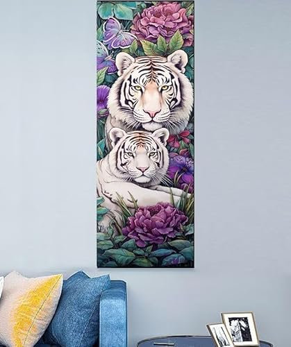 Diamond Painting Tiger Blume Bilder, Diamond Painting Set, Basteln Erwachsene, Diamond Painting xxl, Mosaikherstellung Full Drill Crystal Cross Stickerei, Kreativ Set für Home Décor, 55x165cm A2