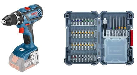 Bosch Professional 18V System Akku Bohrschrauber GSR 18V-28 (ohne Akkus und Ladegerät, im Karton) + 40-tlgs. Bohrer Bit Set (Pick and Click, extra harte Schrauber Bits, mit Universalhalter)