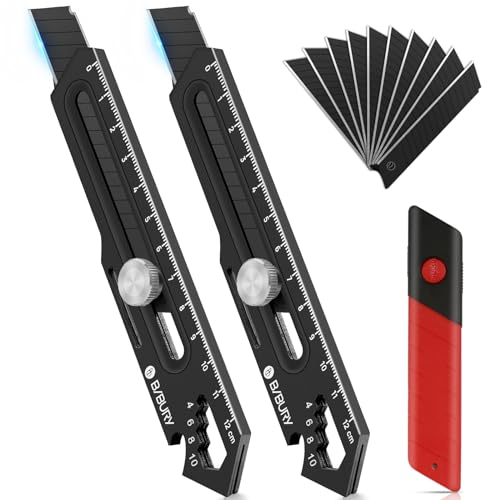 BIBURY Taglierino Professionale 2 PCS, Cutter Professionale Retrattile in Acciaio Inox con 10 Lame Sostituibili, Taglierino di Precisione, Coltello Multiuso per Ufficio, Casa - Nero
