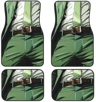 Auto Fußmatten 4 Stück Universal Auto Fußmatten Grün Anzug mit Gürtel Automatten Set Fußmatten für Auto Anti-Rutsch Auto Fußpolster Auto Teppich Auto Liner Dekor Fersenpolster für SUV Meiste Fahrzeuge