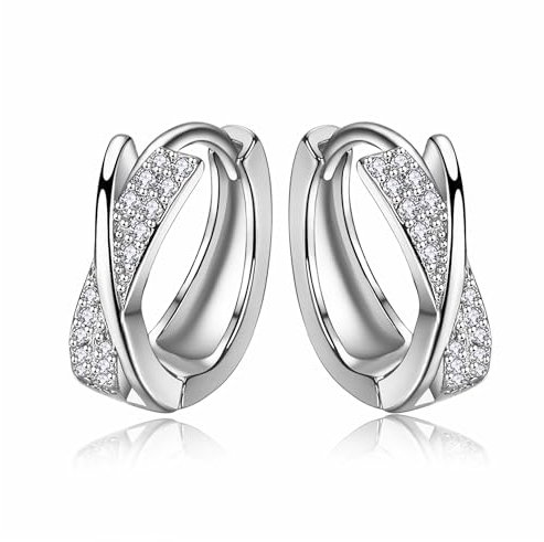 Creolen Silber Klein,ohrringe mit Strasssteine,Silber Ohrringe Creolen,Silver Earrings for Women Mädchen,Damen Ohrringe Silber Creolen,Silberohrringe für Weihnachts,Valentinstagsgeschenke