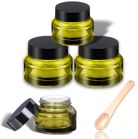 4 Stück Kosmetisches Glas Leerdose,15ml/50ml Leerdose Runde Grün Glasbehälter mit Deckel und Liner Grün Glas Cremedose für Kosmetik Cremes Lotionen ätherische Öle Travel Accessories