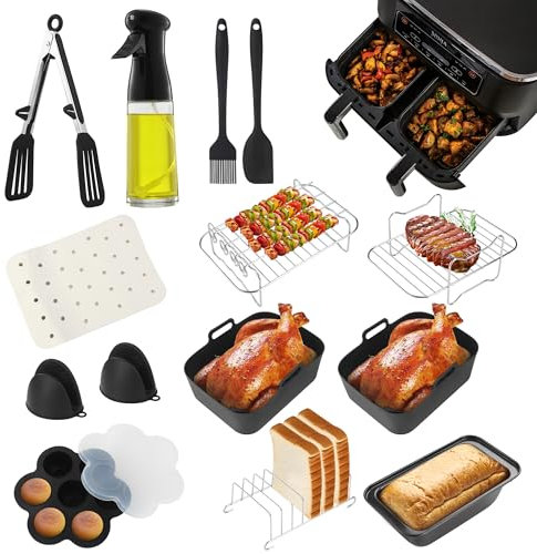 Accessoires air fryer pour Ninja,pour Ninja Dual Foodi AF400EU AF500EU AF300EU 7.6L-10.4L Friteuse à Air Double,Moule Air Fryer Accessoires Sans BPA, Friteuse à Air Accessoires Passe au Lave-Vaisselle