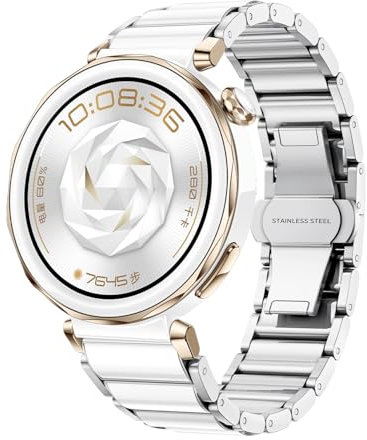 VeveXiao Bracelet en métal durable avec céramique compatible avec Huawei Watch GT 5 Pro 42 mm/GT 5 41 mm, bracelet de rechange en métal céramique de 18 mm pour femme, M, Céramique, Pas de gemme