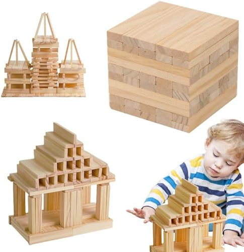 FeiOne 60 Stück Bastelholz klötzchen, Holzklötzchen zum Basteln, 110 x 22 x 8mm Holzbausteine bastelklötzchen Hölzchen, Holzstäbchen Basteln Holz für BAU und Vertäfelung, Heimwerkerprojekte und Deko