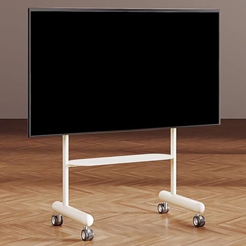 EKDJSN Mobiler TV Ständer, Höhenverstellbarer Mobiler Fernsehständer, TV Standfuss auf Rädern, Rollender TV Bodenständer mit Ablage, für Wohnzimmer Heim Café(Wit,70-88inch)