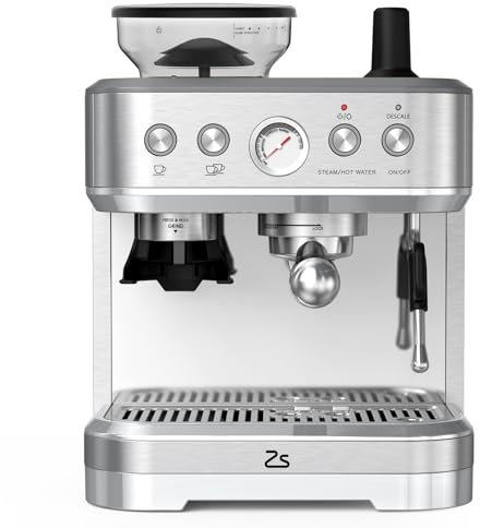 Aptliton Coffee Machines with Grinder, 15 Bar Semi-Automatic Coffee Maker with Milk Frother Steam Wand & 77oz Removable Water Tank, Espresso Machine for Latte, Cappuccino, Macchiato, Stainless Steel