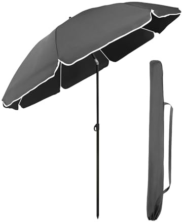 Sekey Sonnenschirm 180cm rund Strand mit Hülle, Knickbar & Höhenverstellung | 22/19mm Alu-Schaft, 140g/m² Polyester, 8 Streben, windfest, GRS-zertifiziert, UPF50+, für Balkon/Garten/Terrasse