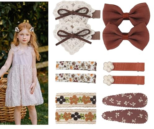 HIVTE Haarspangen Mädchen 12er Pack, Boho Haarschmuck Set mit Schleifen Blumen Herzen, Kinder Haarklammern für Babys und Kleinkinder, Haarnadeln Set Geschenk