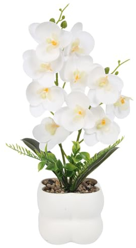 Orchideen künstlich Kunstblumen im Topf 35 cm Waschbare Kunstblumen wie echt künstliche Orchideen mit Vase Dekorative Blumenarrangements für Wohnzimmer, Büro, Tisch, Hochzeit und Party Dekor (Weiß)
