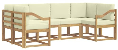 vidaXL Outdoor-Sofagarnitur mit Kissen 6 pcs Weiß und Creme, Akazienholz, modernes Gartensofa, Outdoor-Sitzgruppe, Gartenmöbel für die Veranda, wetterfest