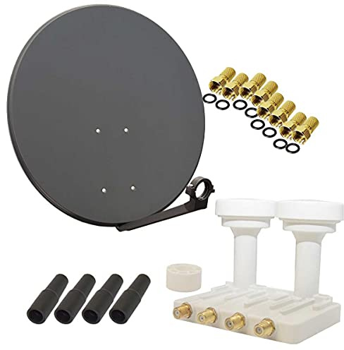 Premium X Satelliten-Komplettanlage 80cm Satellitenschüssel Quad LNB Monoblock Astra Hotbird 8X F-Stecker, 2 SAT für 4 Teilnehmer