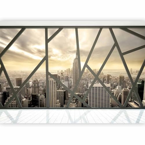 Papier peint panoramique ville 300x210 cm - Revêtement décoration - Architecture bois manhattan ville urbaine new york vue panoramique depuis les gratte-ciel de la fenêtre d-C-0026-a-a
